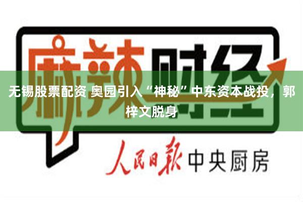 无锡股票配资 奥园引入“神秘”中东资本战投，郭梓文脱身