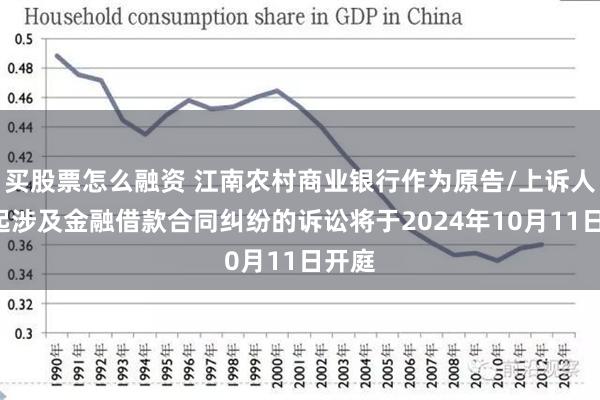 买股票怎么融资 江南农村商业银行作为原告/上诉人的1起涉及金融借款合同纠纷的诉讼将于2024年10月11日开庭