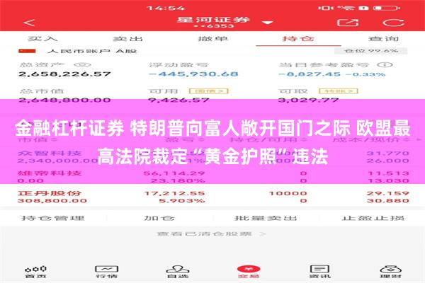 金融杠杆证券 特朗普向富人敞开国门之际 欧盟最高法院裁定“黄金护照”违法